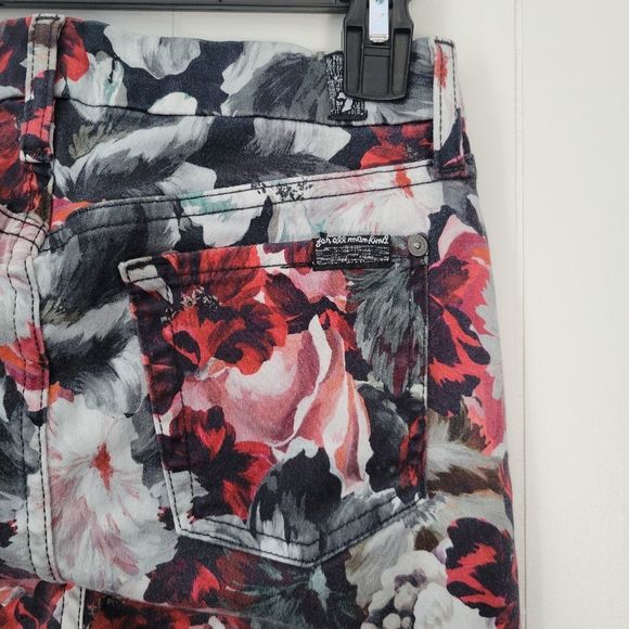 7 For All Mankind Red Pink Floral Skinny Jeans - Picture 7 of 12